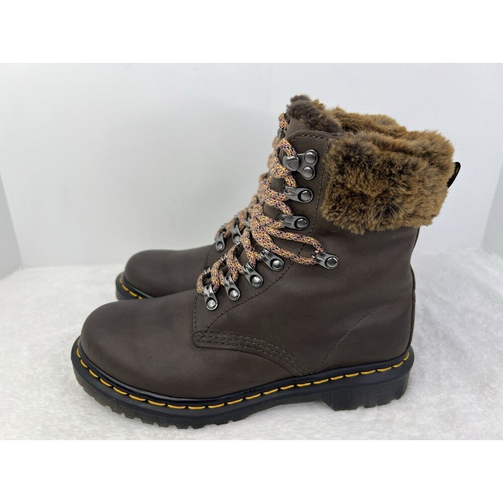 Dr. Martens 1460 Serena Collar Faux Fur Lined Lace Up Boots Brown Womens Size 7